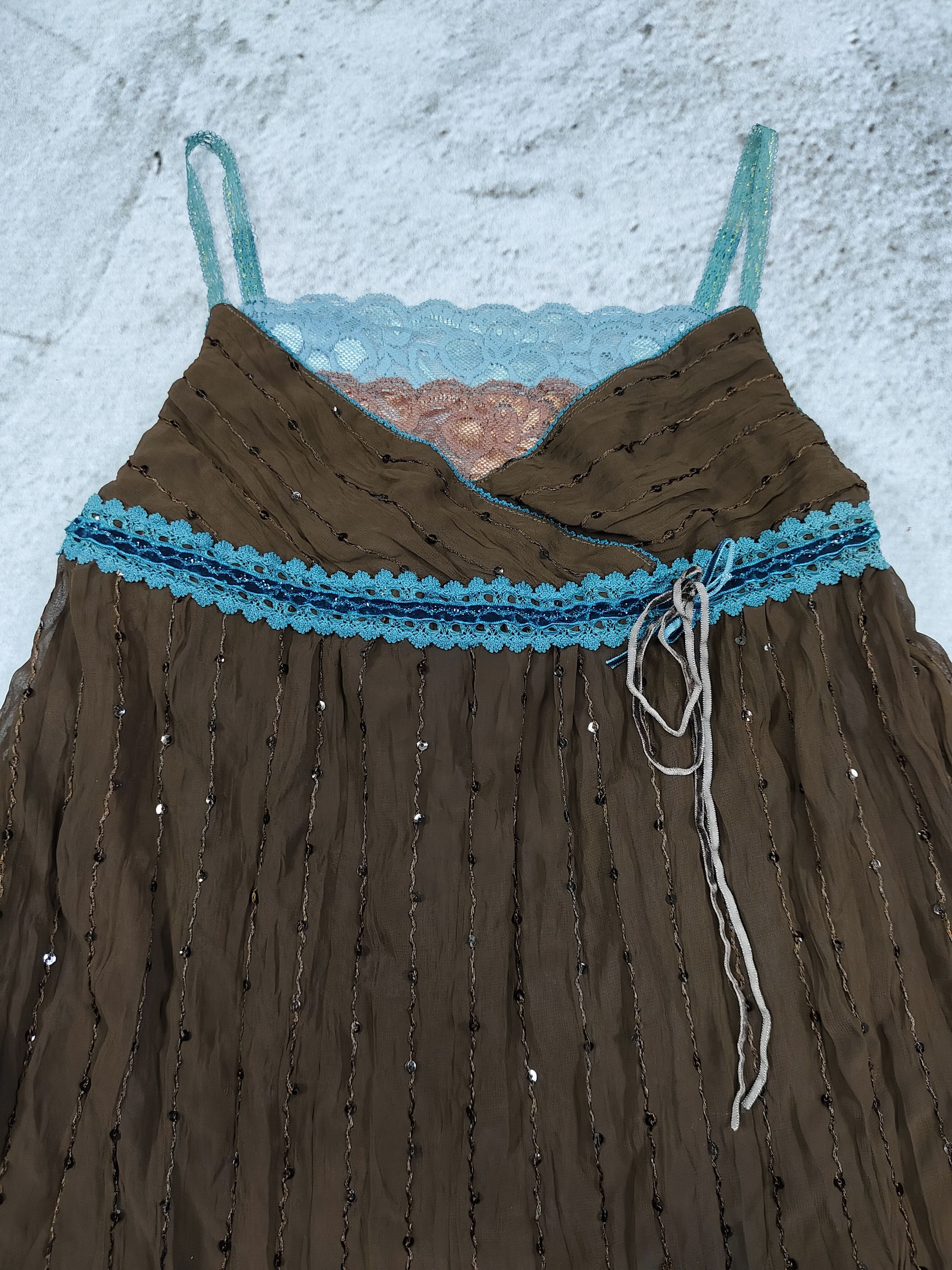 Japanese Brand 2000s Gleeful🇯🇵 Sheer Chiffon Sequin Lace Layered Babydoll Size M / US 6-8 / IT 42-44 - 6 Thumbnail