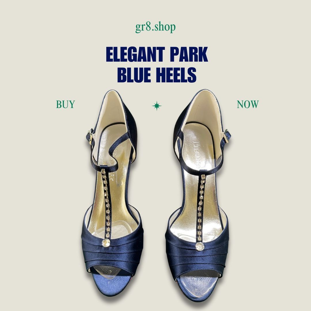 Other ELEGANT PARK Womens Blue Satin Rhinestone T-Strap Heels Size Size US 7 / IT 37 - 1 Thumbnail