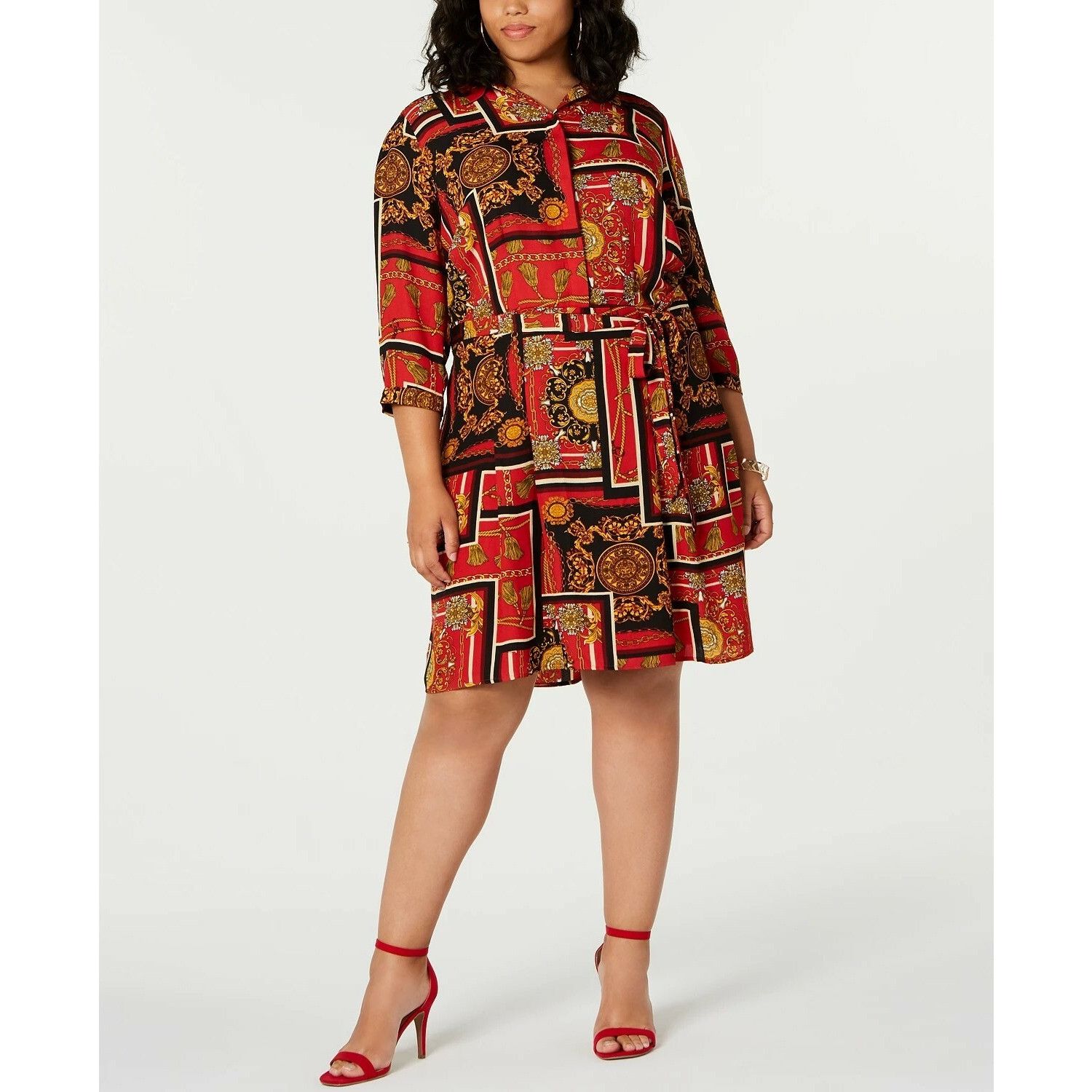 Other BeBop Trendy Plus Size Chain-Print Shirtdress, Scarlet/Blac Size ONE SIZE - 2 Thumbnail