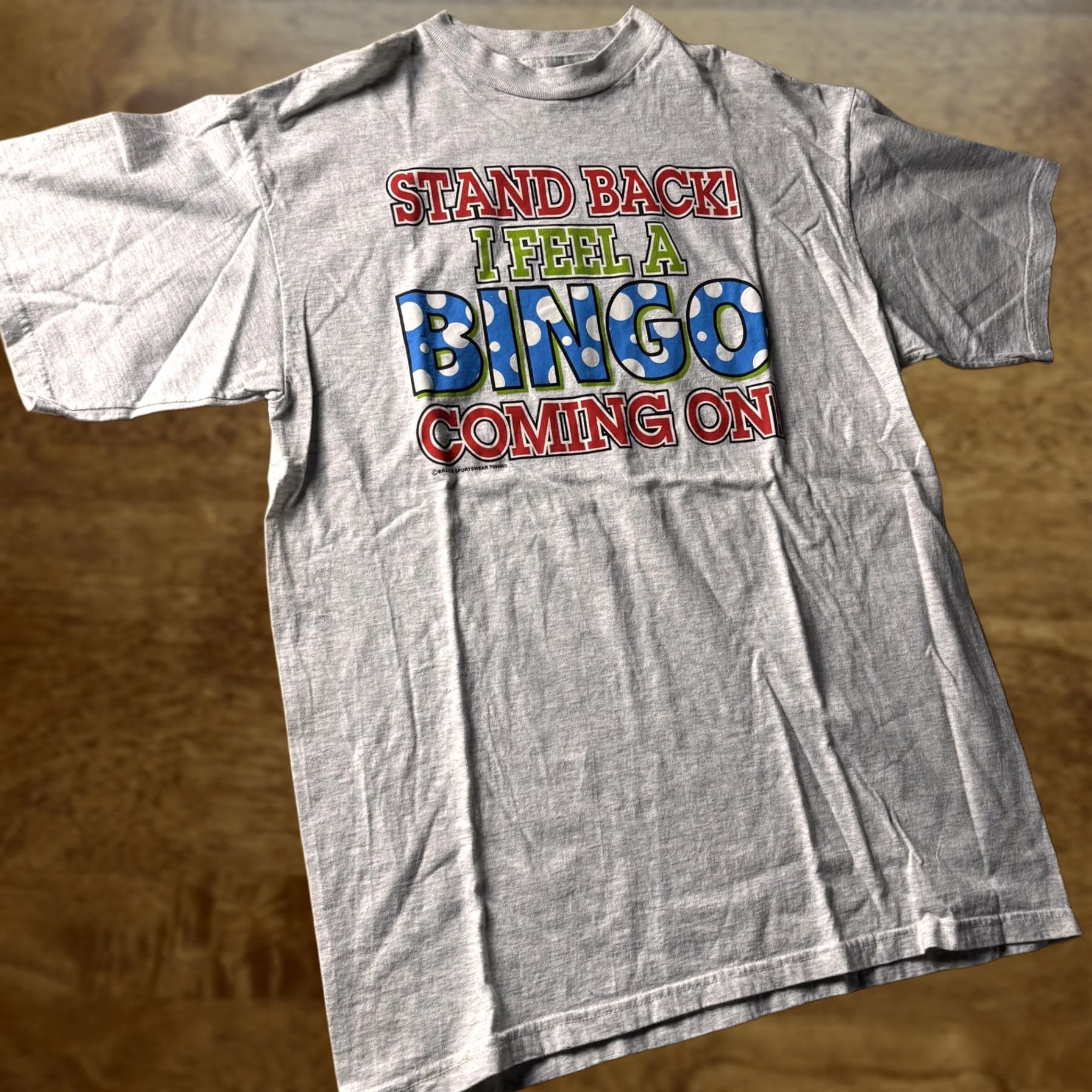 Tultex VINTAGE Stand Back I Feel A Bingo Coming On Shirt Mens XL Gray Funny Graphic Tultex Tee Size US XL / EU 56 / 4 - 1 Thumbnail
