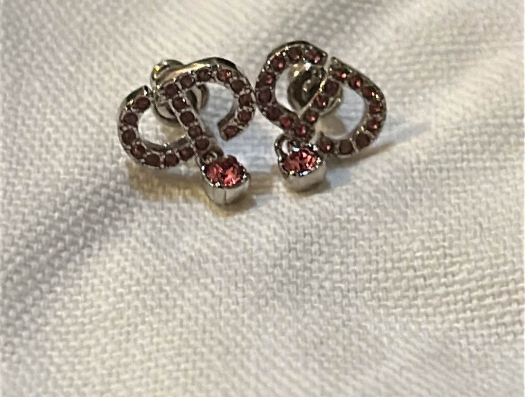 Dior Dior PETIT CD STUD EARRING Palladium-Finish Pink Crystals Size ONE SIZE - 4 Thumbnail