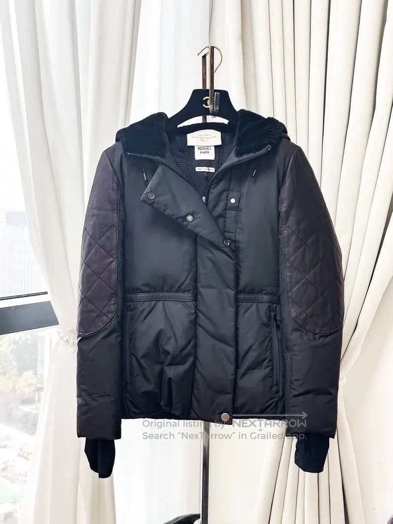 Hermes Black fur collar long-sleeve jacket top