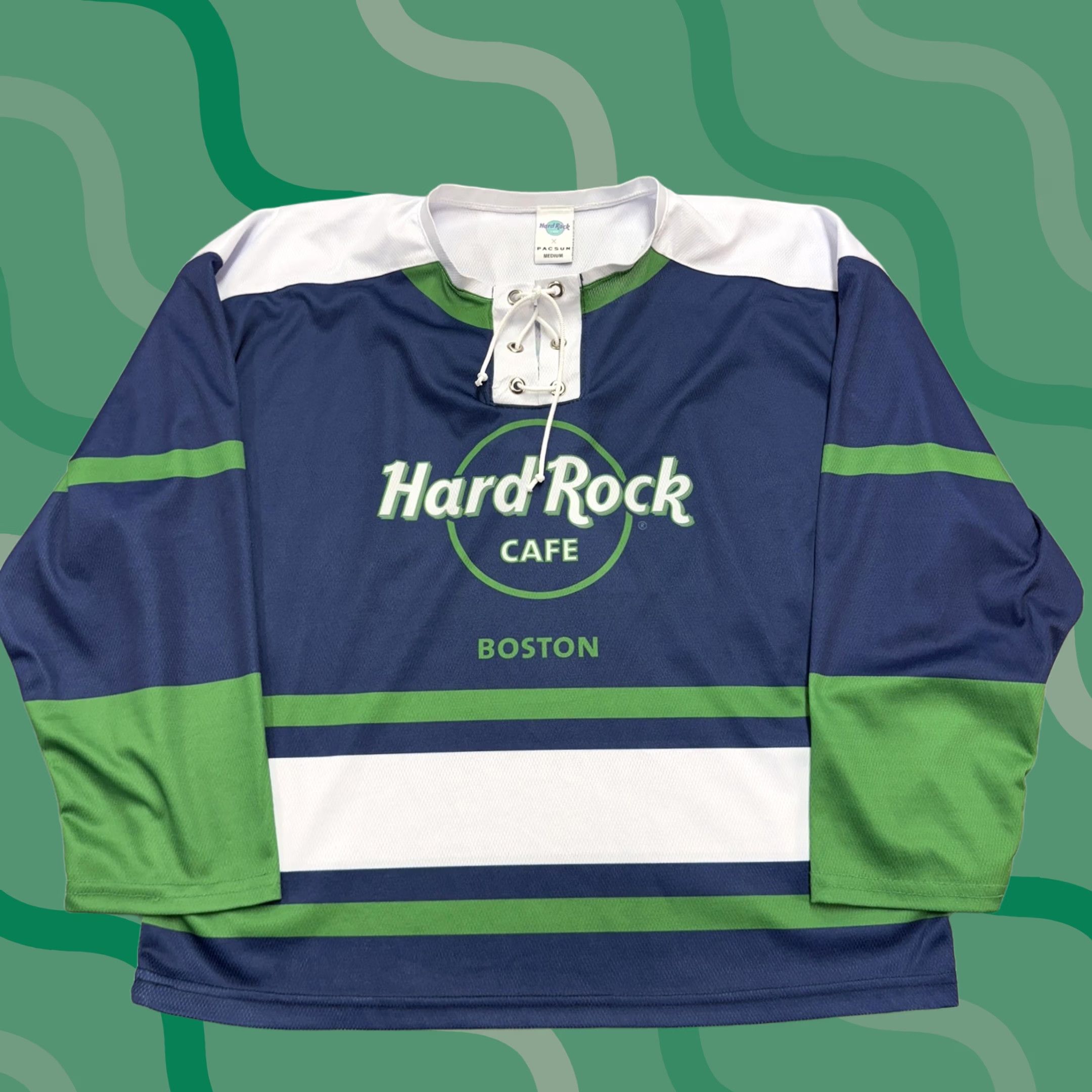 Hard Rock Cafe Hard Rock Cafe x PacSun Shirt Mens M Blue Hockey Jersey Long Sleeve Graphic Print V-Neck Pullover Sports Tee Size US M / EU 48-50 / 2 - 1 Thumbnail