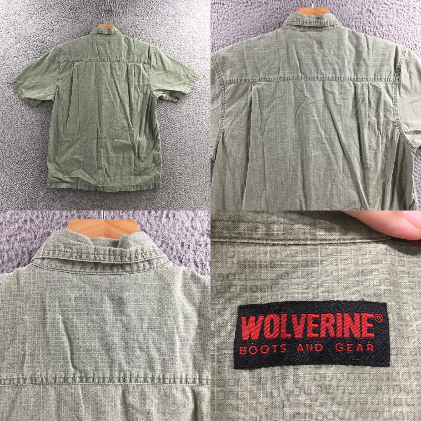 Olive Wolverine Boots & Gear Shirt Mens M Cotton Olive Green Button-Down Short Sleeve Shirt Size US M / EU 48-50 / 2 - 8 Thumbnail
