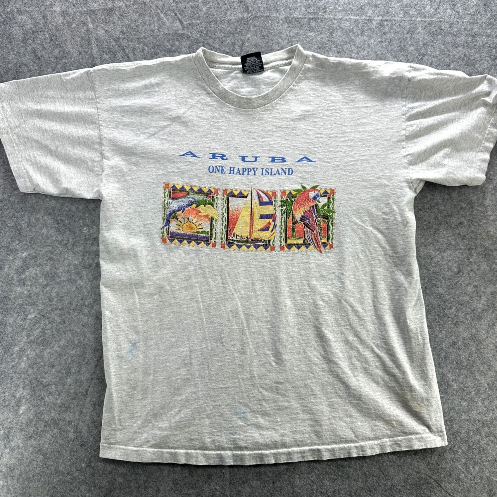 Vintage VINTAGE Signal Sport Aruba Shirt Mens XL Gray Crew Neck Short Sleeve Parrot Sailboat Graphic Print 90s Size US XL / EU 56 / 4 - 2 Thumbnail