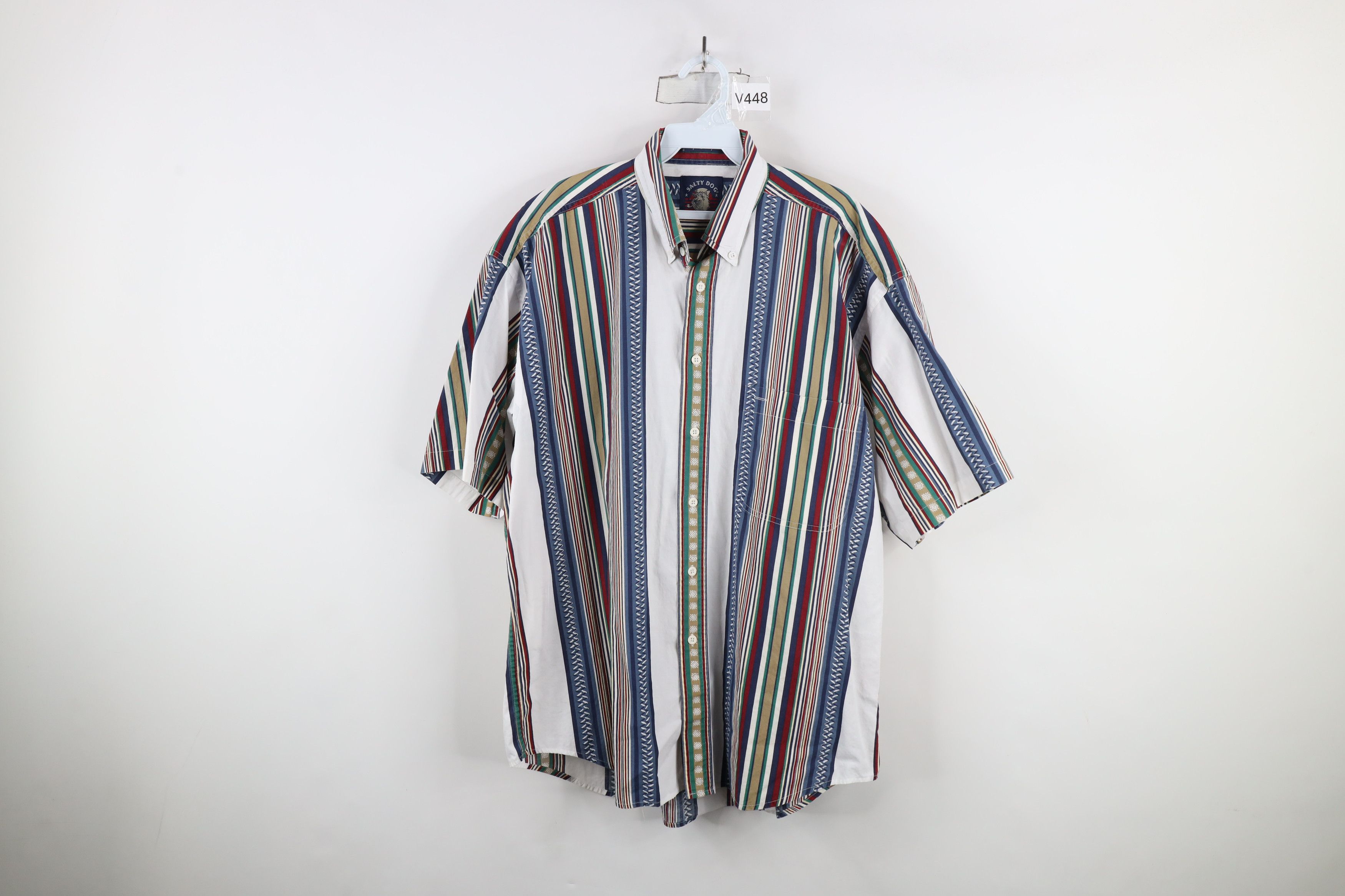 Vintage Vintage 90s Streetwear Striped Geometric Poplin Button Shirt Size US L / EU 52-54 / 3 - 1 Thumbnail