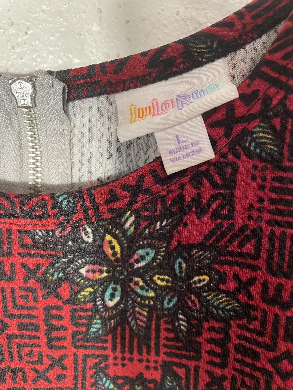 Other LuLaRoe Dress Women's Sz Large Burgundy Red Floral Zip Back Size L / US 10 / IT 46 - 3 Thumbnail