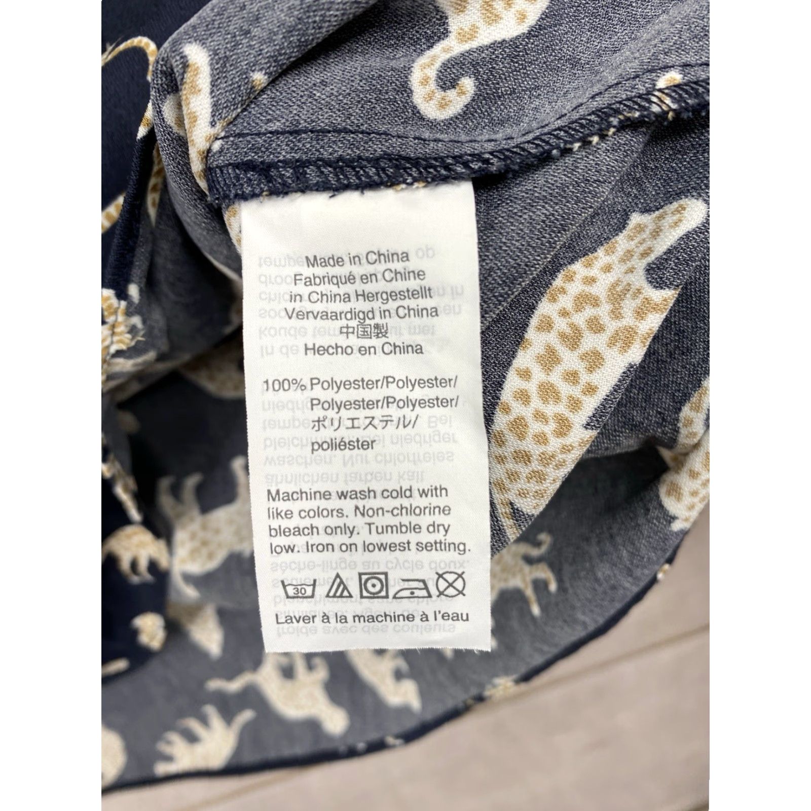 J.Crew J.CREW Wrap Dress Women's 2 Blue Navy Cheetah Animal Print Short Sleeve V-Neck Knit Polyester Shirt/Housewear Size XS / US 0-2 / IT 36-38 - 3 Thumbnail