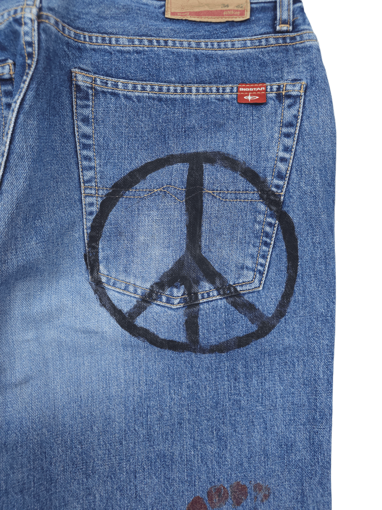 Big Star × Vintage 💎 Size 34/32 80's Hippie Big Star Crazy Blue Flared Jeans Size US 34 / EU 50 - 14 Thumbnail