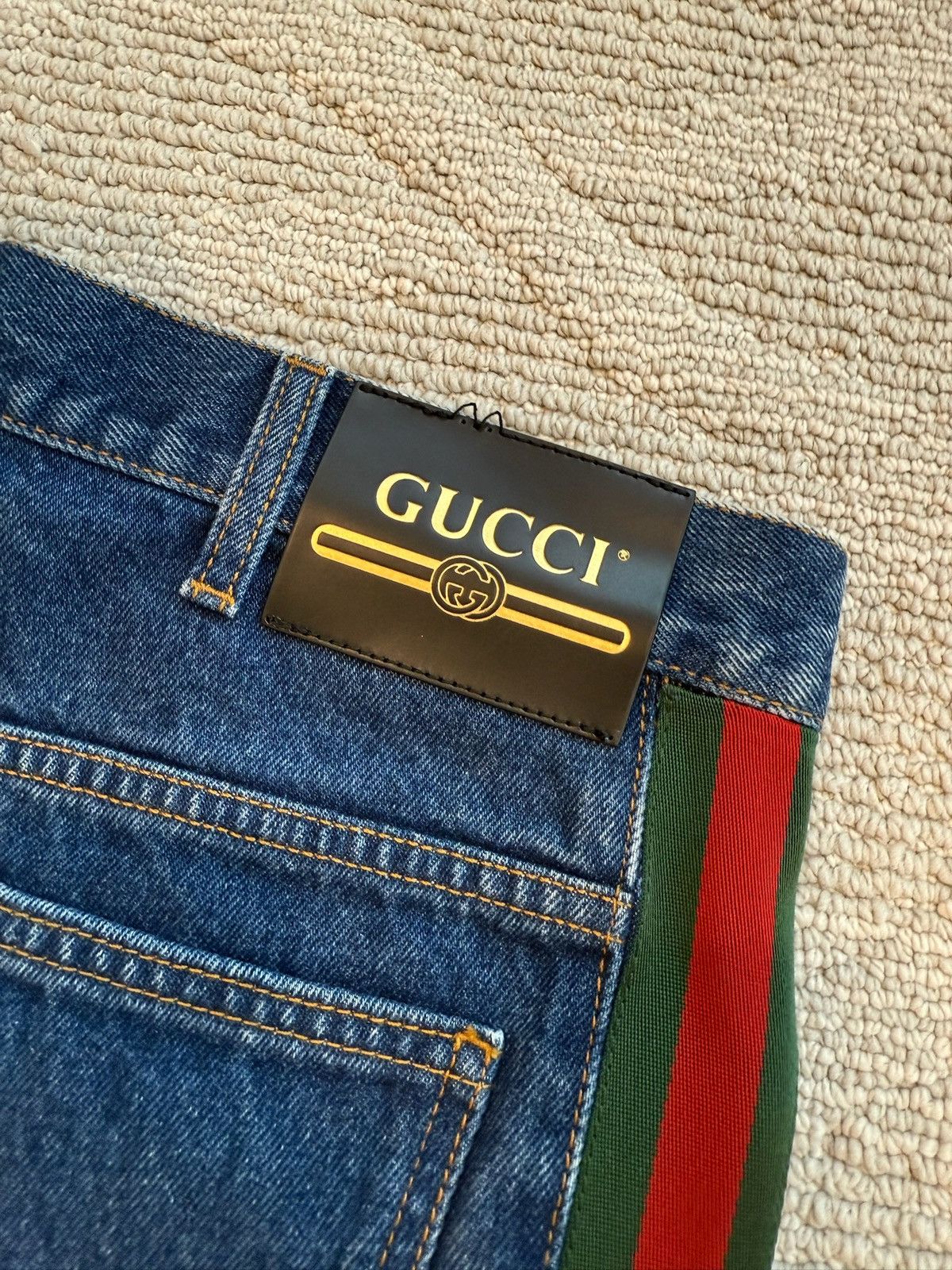 Gucci Gucci Classic Web Stripe Washed Denim Straight Blue Jeans | Grailed