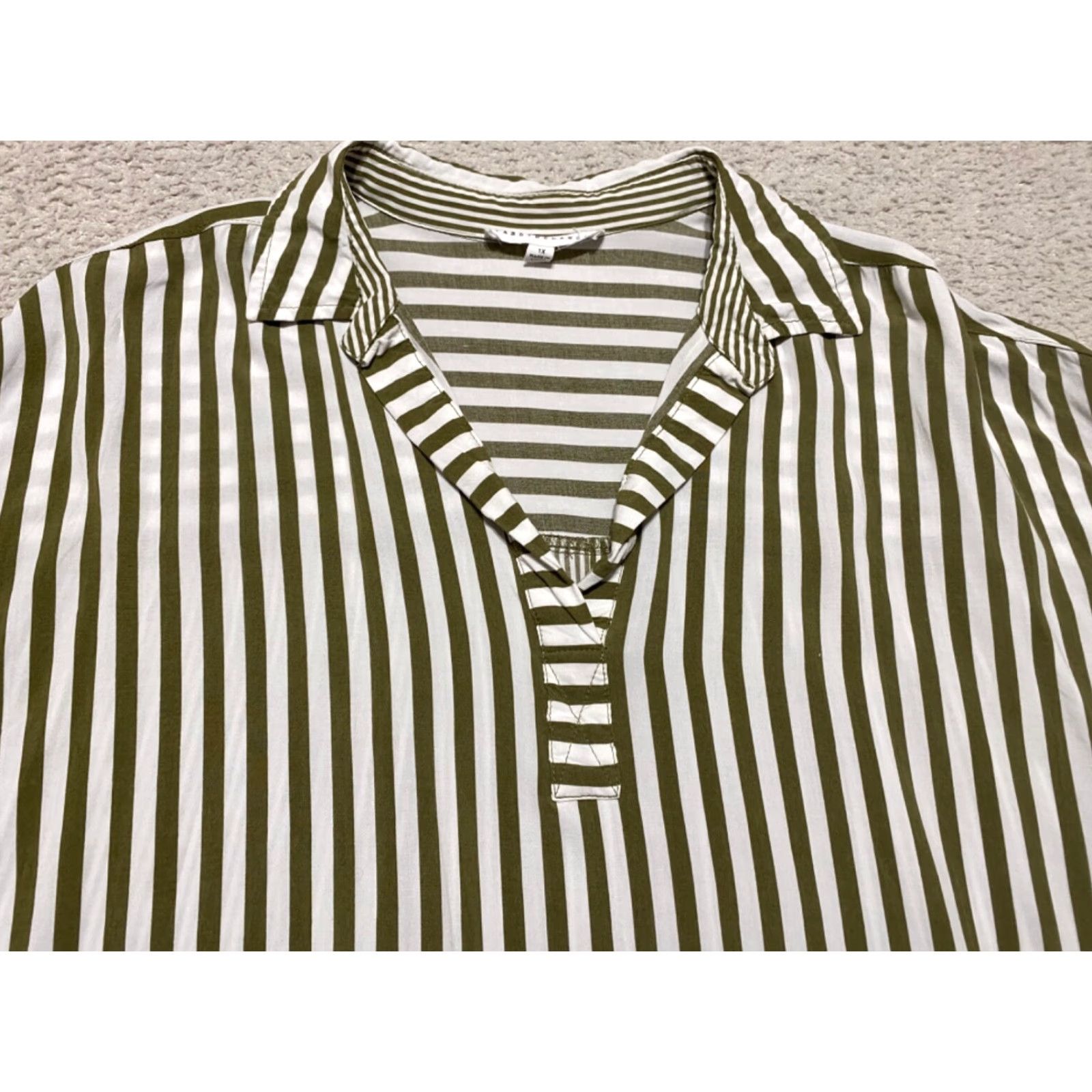 Vintage Jane and Delancey Womens 1X Plus Shirt Green Striped S/S Collared Pullover Size XL / US 12-14 / IT 48-50 - 3 Thumbnail