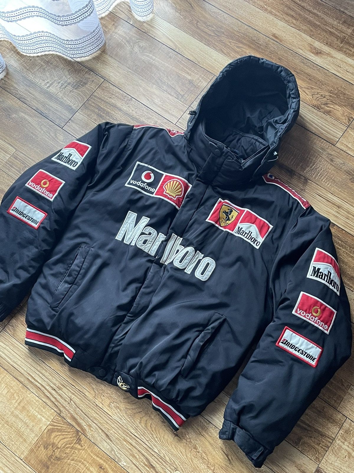 image of Ferrari x Marlboro Ferarri Puffer Racing, Vintage, Down Jacket, Marlboro in Black, Men's (Size 2XL)