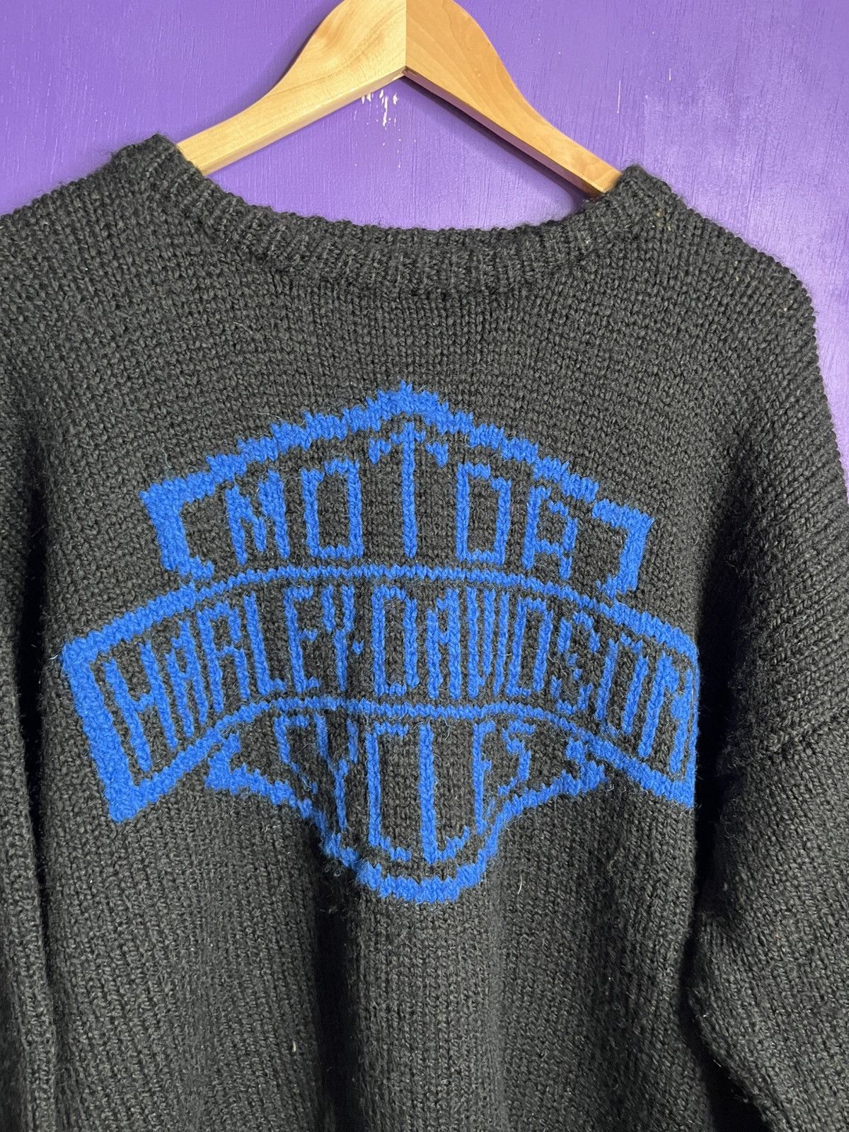 Harley Davidson × Vintage Vintage 90s Harley Davidson big logo knit sweater Size US L / EU 52-54 / 3 - 3 Thumbnail