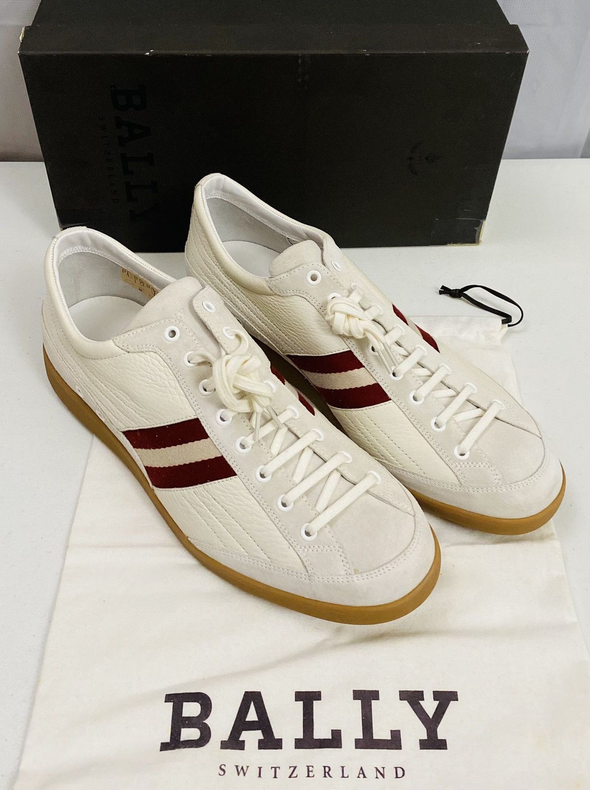 Bally Bally White/Cement Leather/Suede Stripe Nate Sneaker 12 NIB Size US 12 / EU 45 - 19 Thumbnail