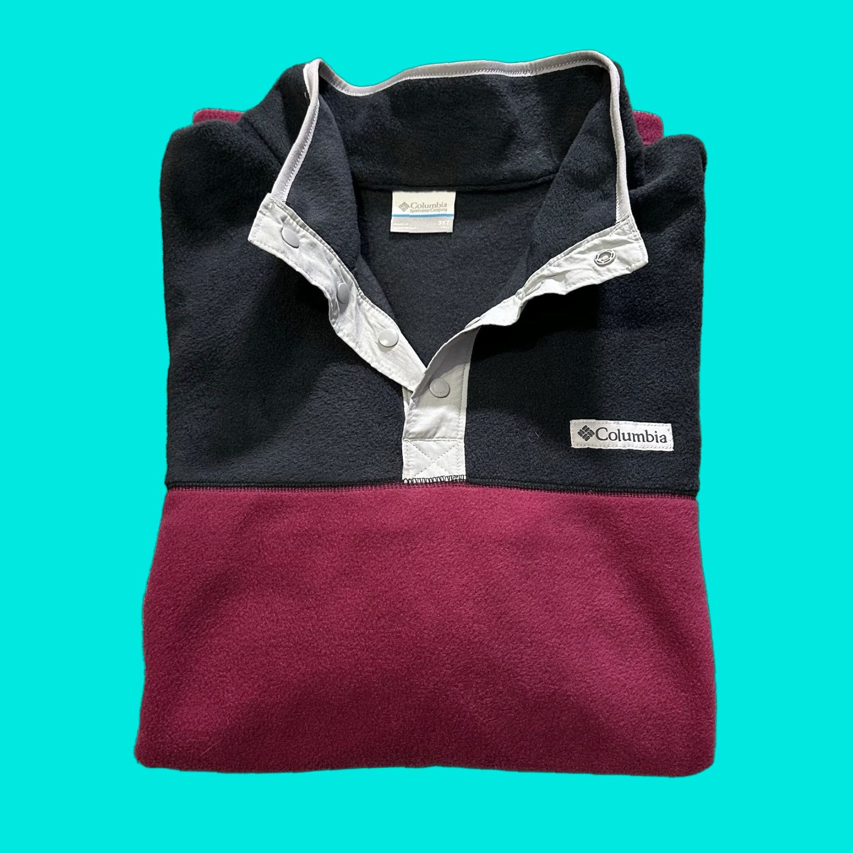 Pinko Columbia Fleece Pullover Mens 3XLT Big & Tall Snap Mock Neck Pink Black Long Sleeve Sweatshirt Size US XXL / EU 58 / 5 - 1 Thumbnail