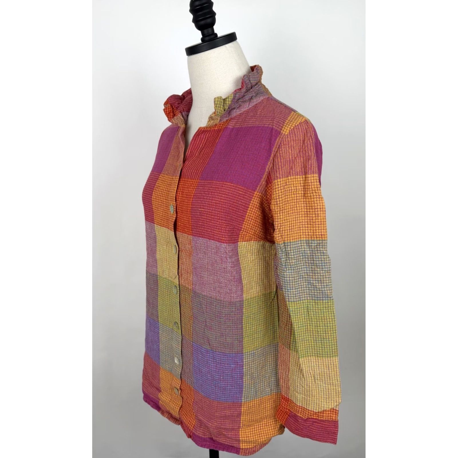 Soft Surroundings Soft Surroundings Shirt Womens XS Multicolor Plaid Top Boho High Neck Button Casual Sleeve XL? Size XS / US 0-2 / IT 36-38 - 5 Thumbnail