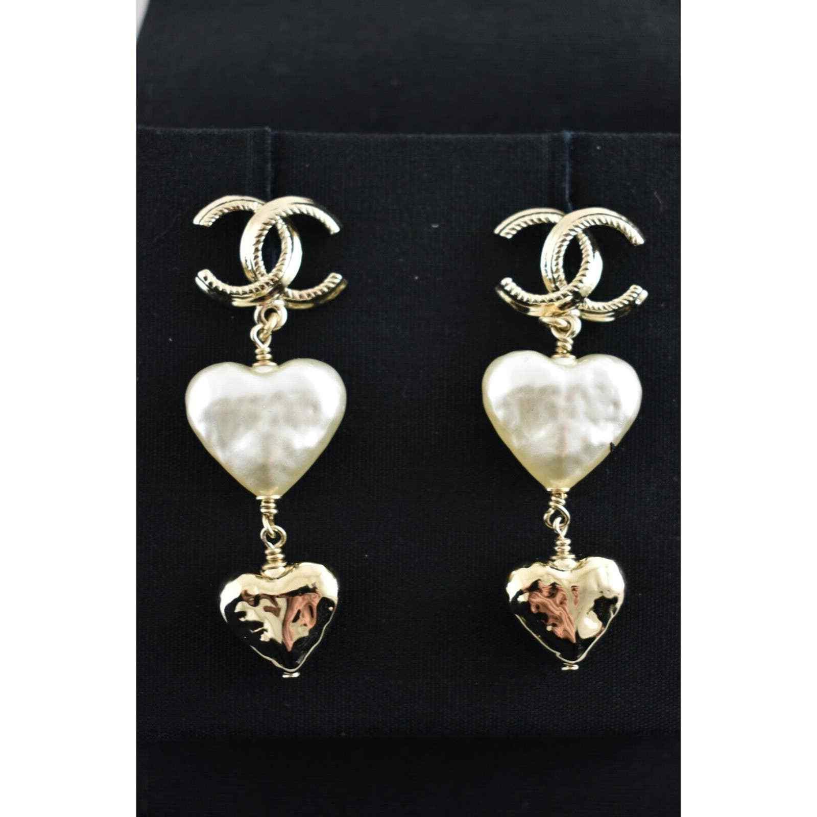 Chanel Chanel Shape Gold Pearl Statement Stud Drop Long Earring Size ONE SIZE - 1 Thumbnail