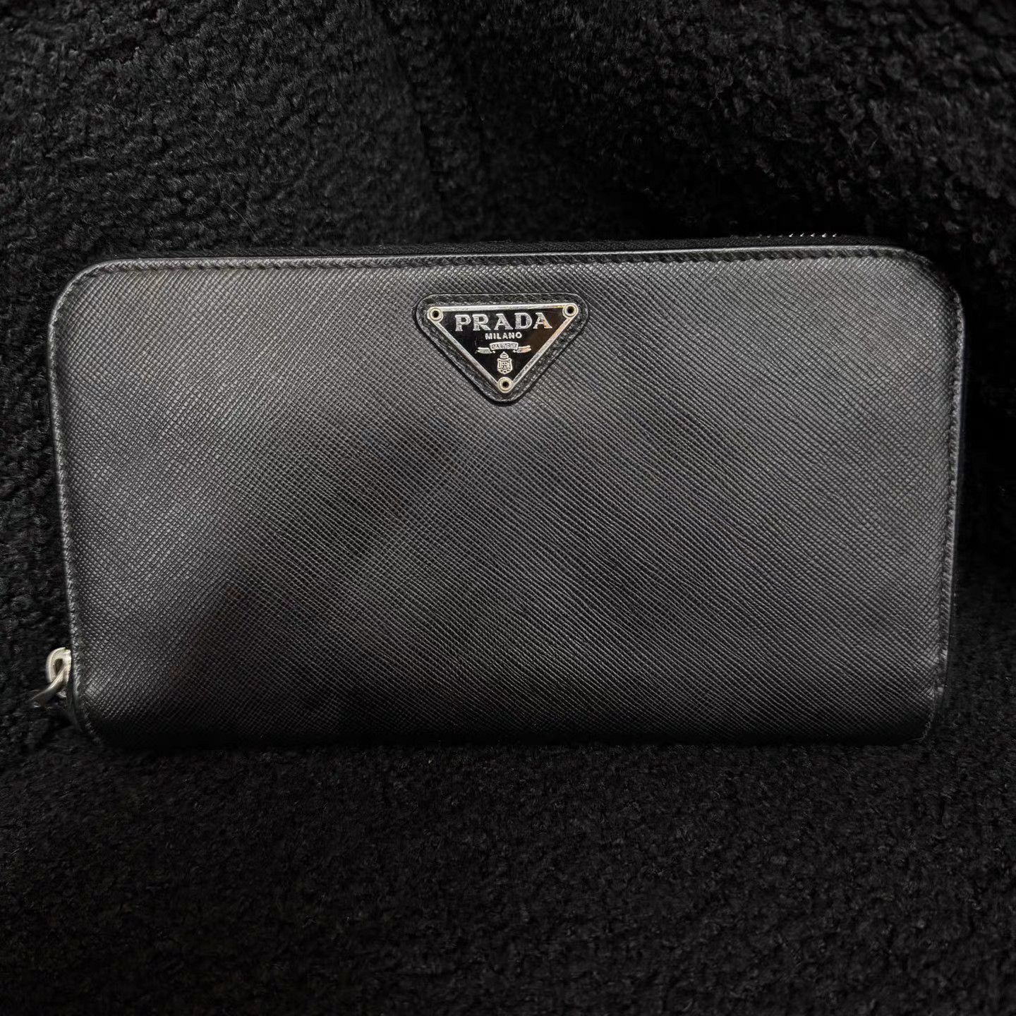 Prada Prada - Trifold Wallet Leather Black Saffiano Triangle Logo