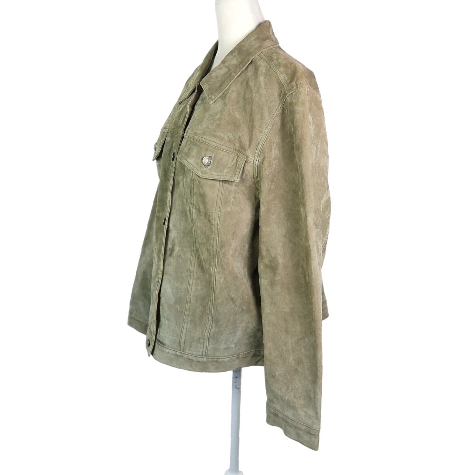 Olive VINTAGE Great Northwest Jacket Suede Olive Green 1X Women Leather 90s Casual Button Front Size XL / US 12-14 / IT 48-50 - 3 Thumbnail