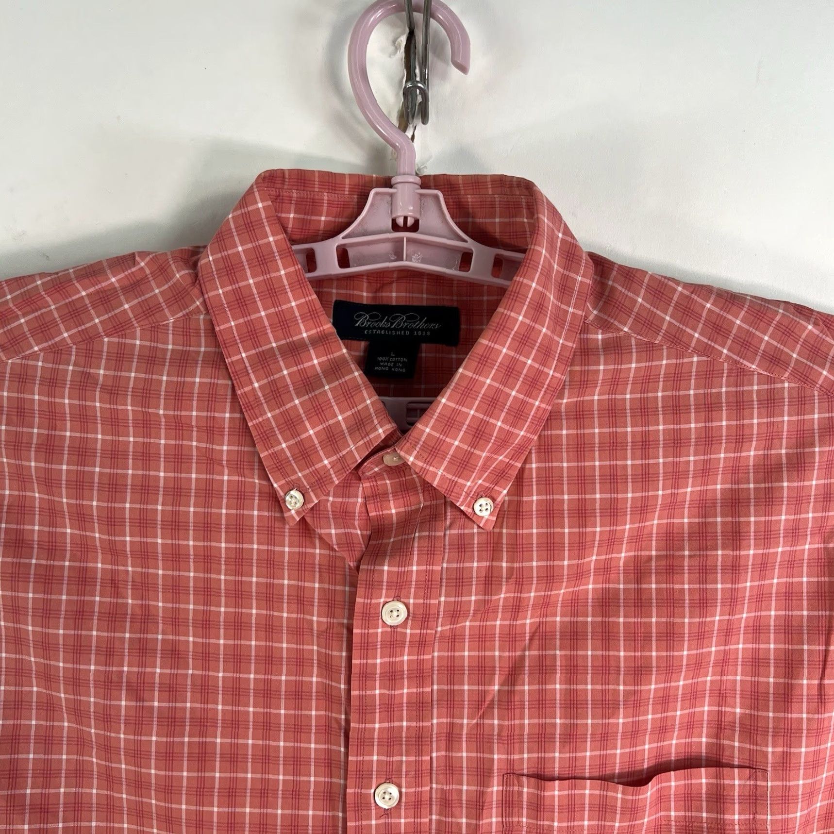 Brooks Brothers Brooks Brothers Shirt Men L Orange Gingham Check Button-Down Short Sleeve Non-Iron Pockets Casual Mens Size US L / EU 52-54 / 3 - 3 Thumbnail