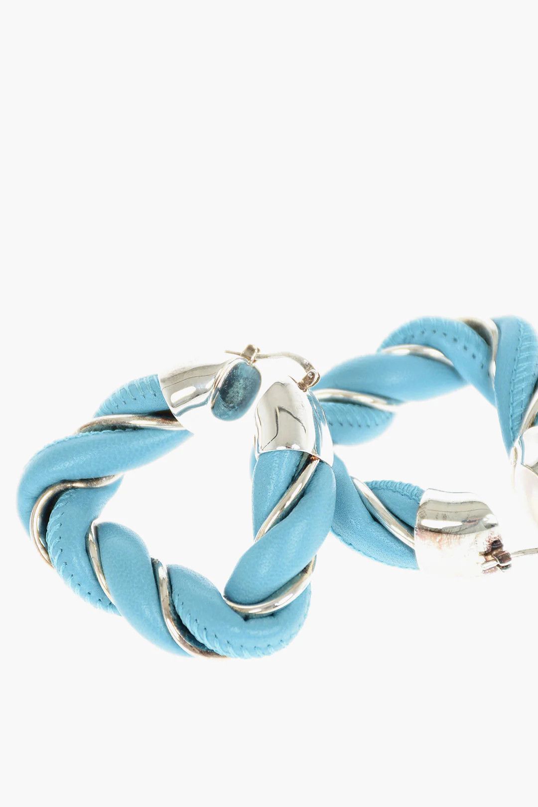 Bottega Veneta og1mm0426 Size: OS / Woven Leather Triangle Earrings in Blue Size ONE SIZE - 3 Thumbnail