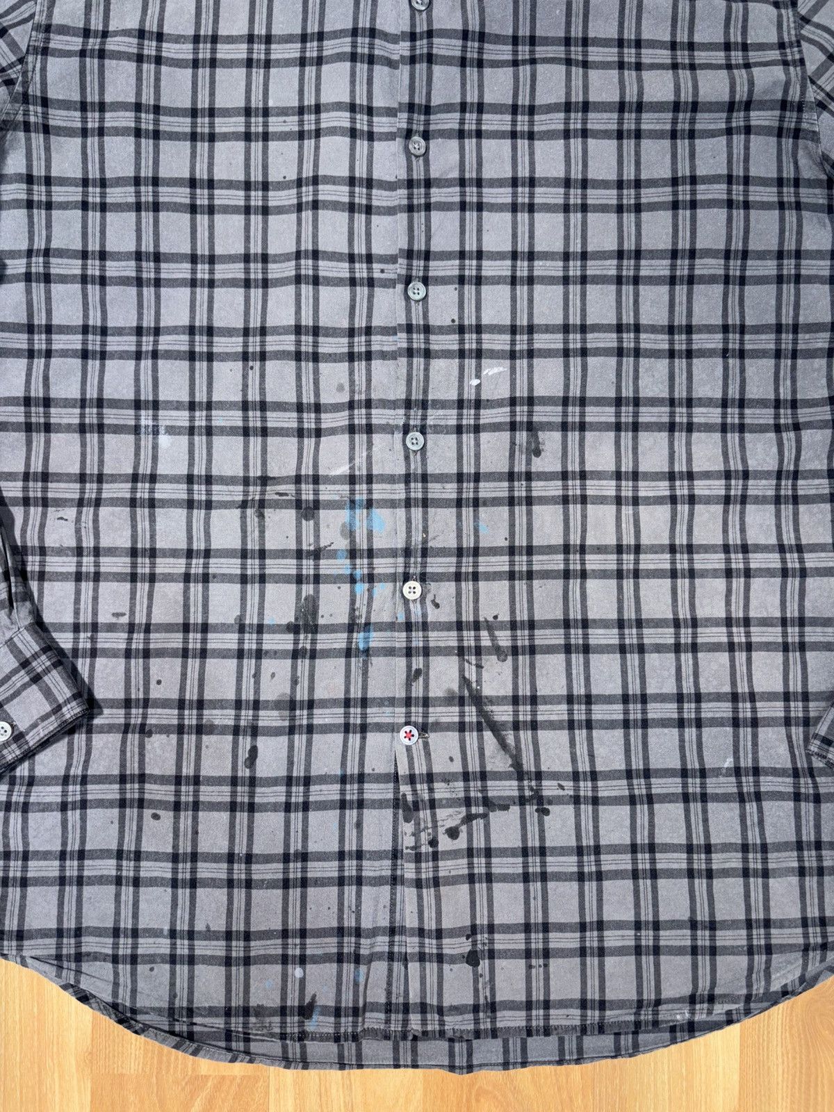 John Varvatos John Varvatos U.S.A. Grey Plaid Paint Splatter Shirt XXL Size US XXL / EU 58 / 5 - 8 Thumbnail