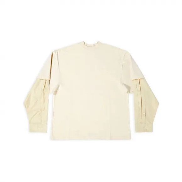 Balenciaga o1mt1gz1124 Back Hem Layered T-Shirt in Cream Size US S / EU 44-46 / 1 - 1 Thumbnail
