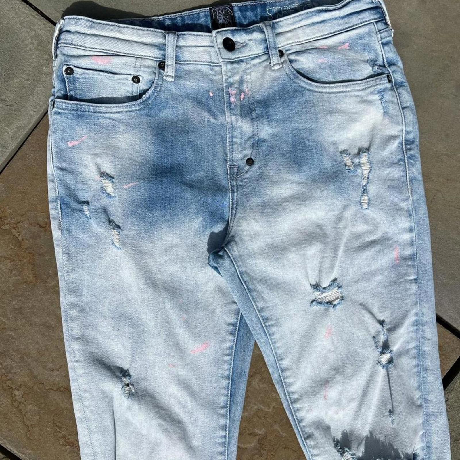 Prps Distressed Pink Paint Splatter Ripped Light Wash Slim Jeans Size US 30 / EU 46 - 2 Thumbnail