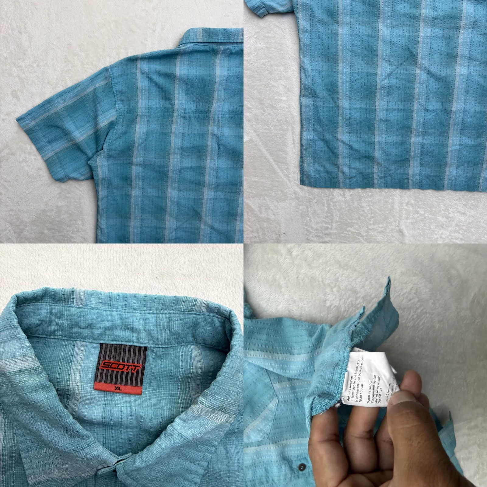 Vintage SCOTT Shirt Mens XL Blue Striped Textured Woven Casual Button Up Short Sleeve Size US XL / EU 56 / 4 - 9 Thumbnail