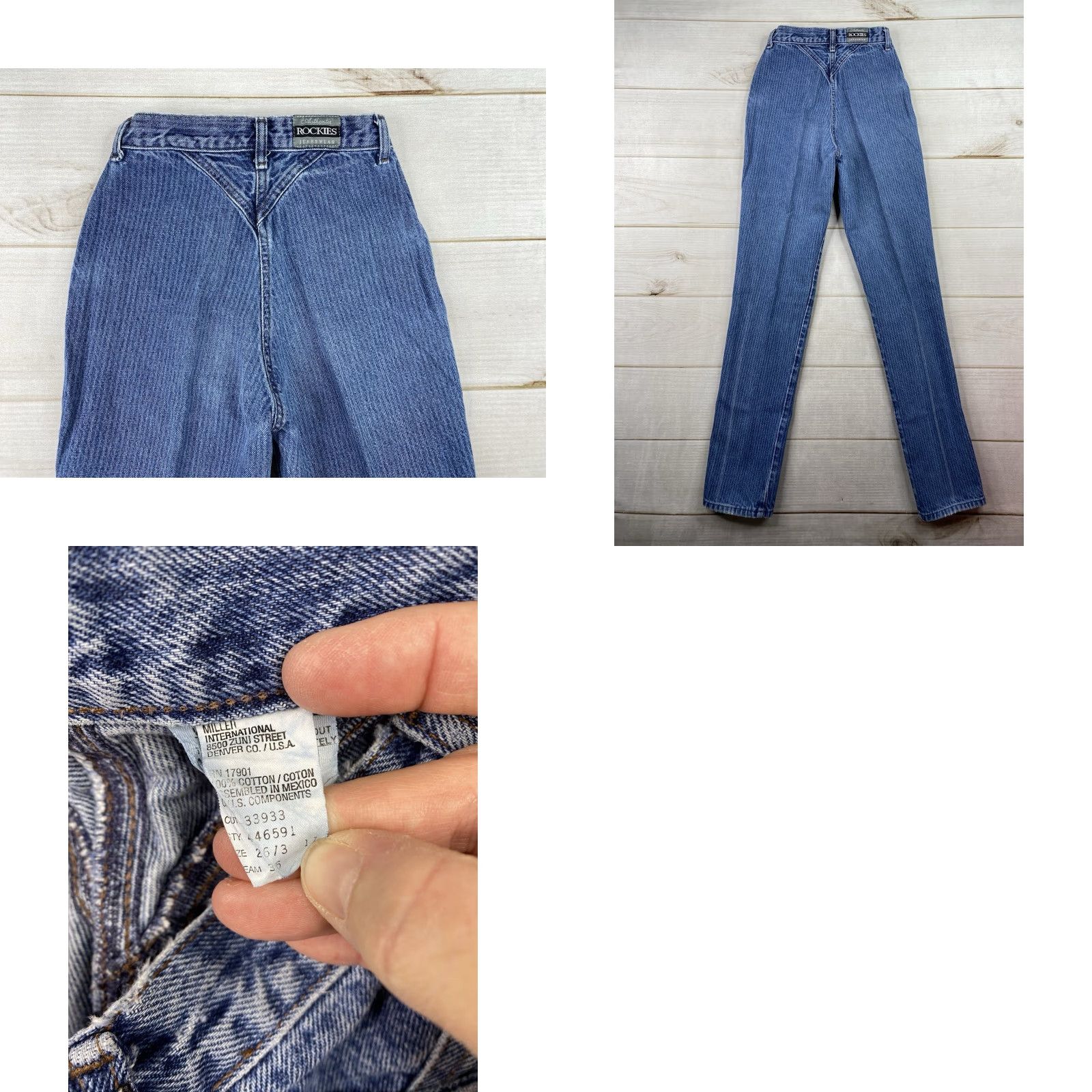 Vintage Vtg Rockies Jeans Womens 26/3 Pinstripe Red Contrast Star Shaped Rivets Bareback Size 26" / US 2 / IT 38 - 8 Thumbnail