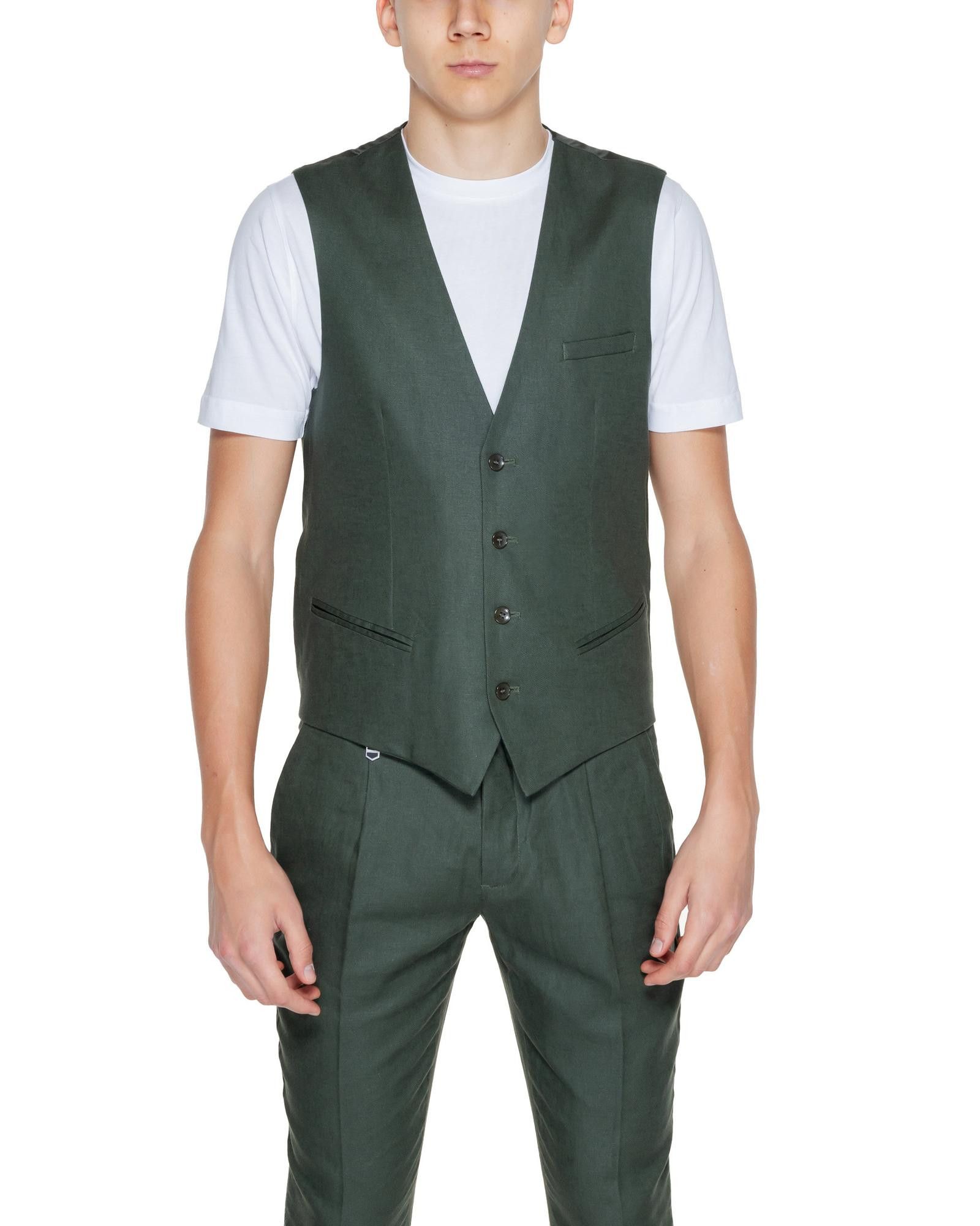 image of Antony Morato Linen-Blend Buttoned V-Neck Gilet in Green, Men's (Size XL)