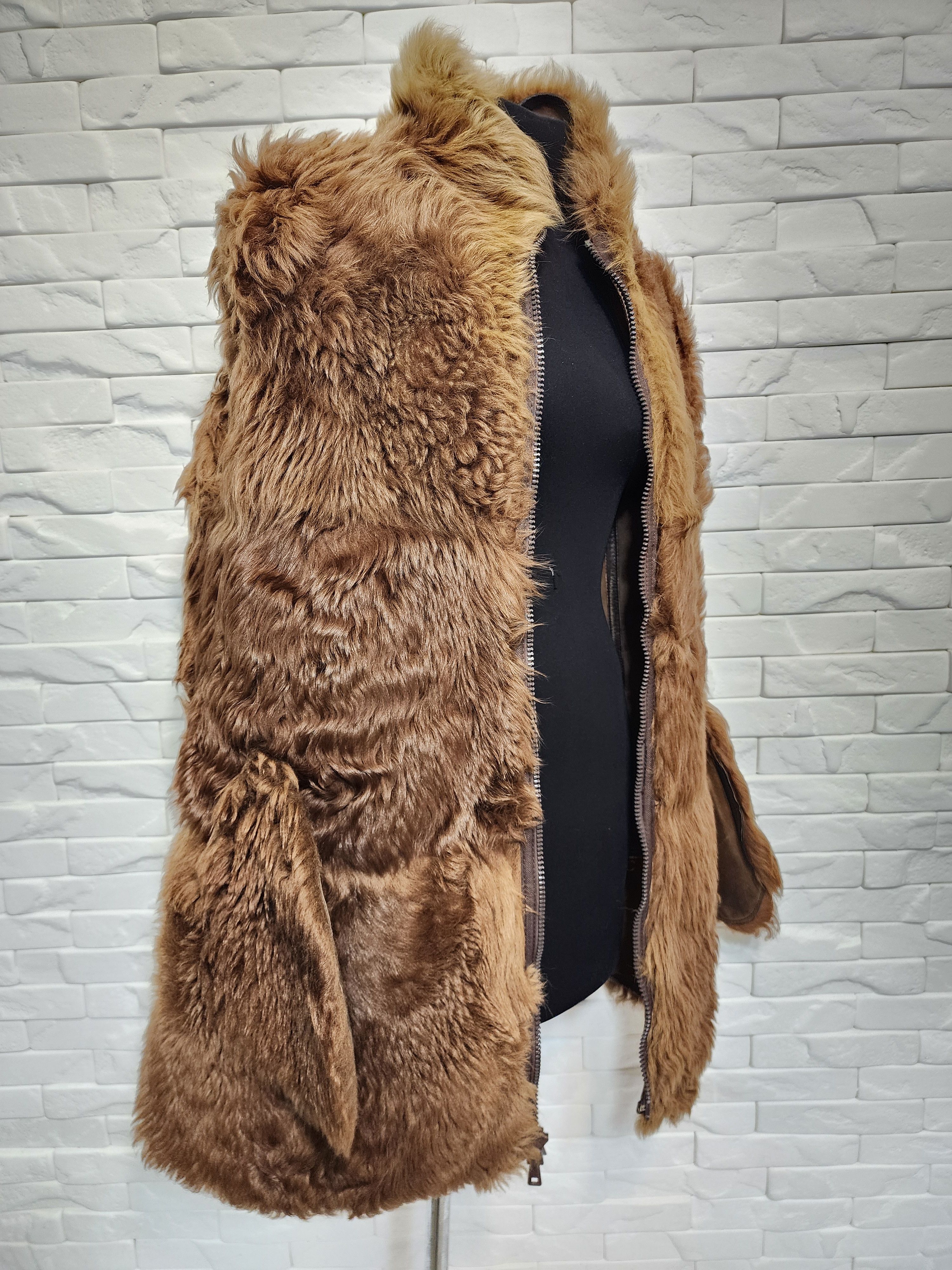 Genuine Leather Brown Sheepskin Coat: Genuine Fur, Plastic Zipper. Size XL / US 12-14 / IT 48-50 - 8 Thumbnail