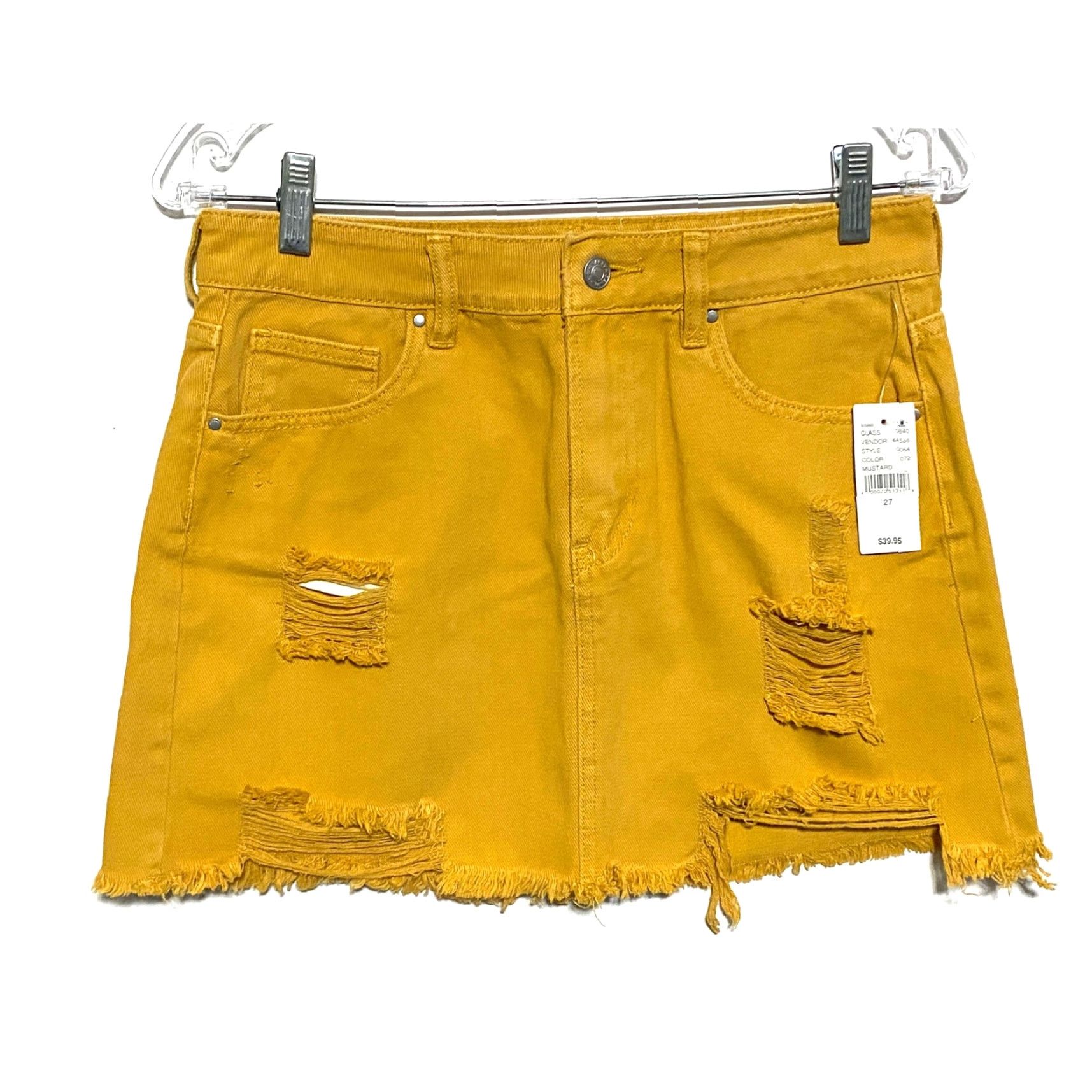 Pacsun PacSun Mustard Yellow Distressed Mini Skirt Womens 27 Grunge Ripped Thrashed NWT Size 27" / US 4 / IT 40 - 2 Thumbnail