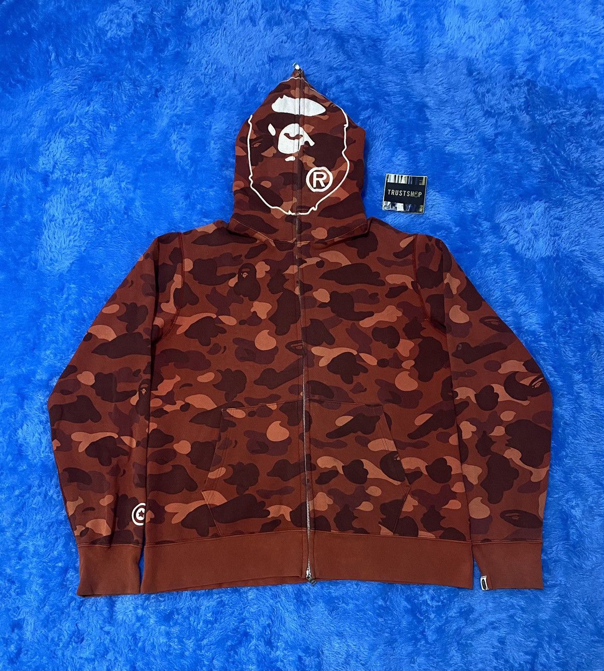 Pre-owned Bape Color Camo 2nd Ape Full Zip Hoodie In Red