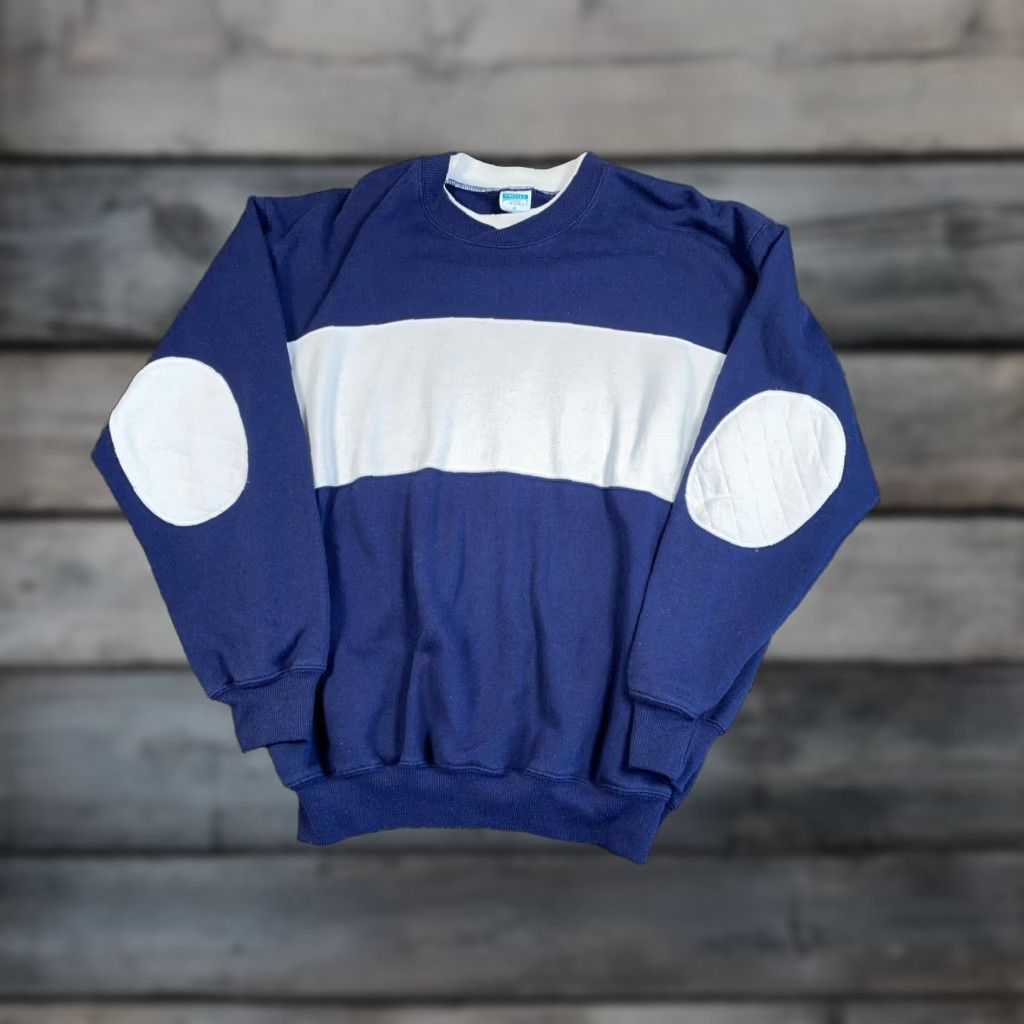 Vintage VTG Cheetah Striped Sweatshirt Adult Medium Blue White Elbow Patches Mervyns Cheetah Size US M / EU 48-50 / 2 - 1 Thumbnail