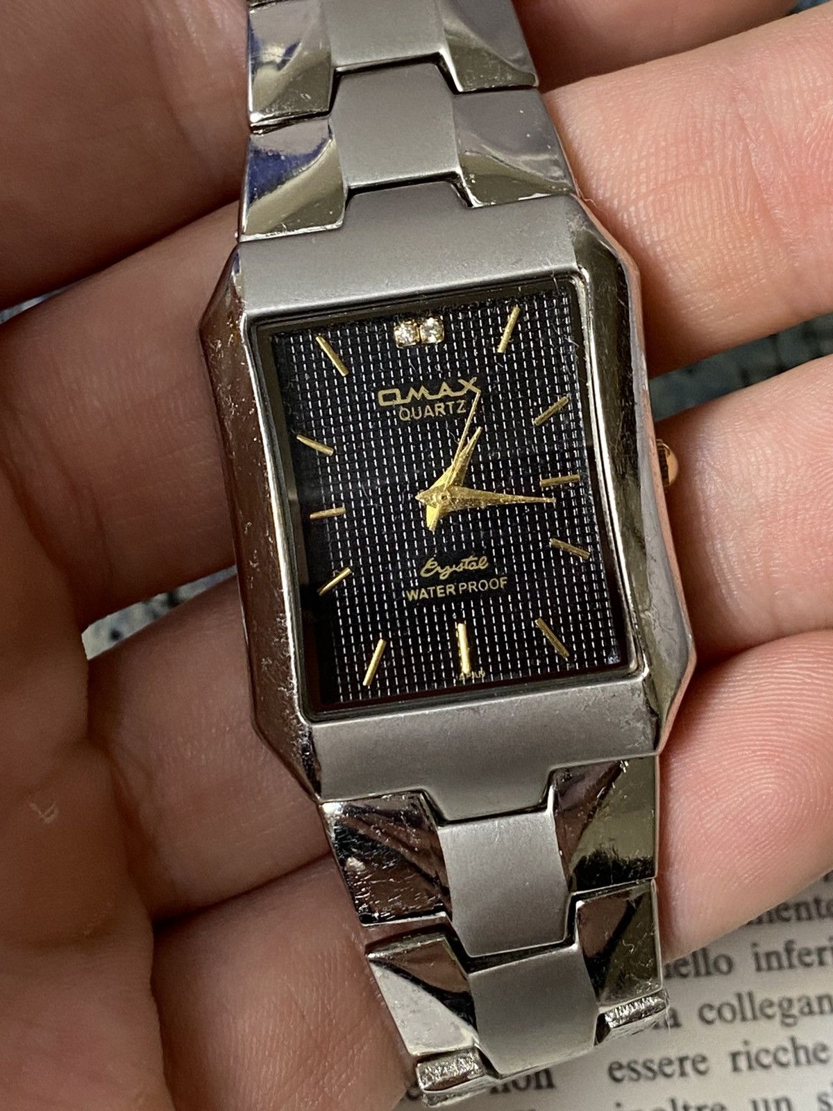 Japanese Brand OMAX Quartz Watch Rectangular, Crystal, Black Gold Tone Size ONE SIZE - 5 Thumbnail