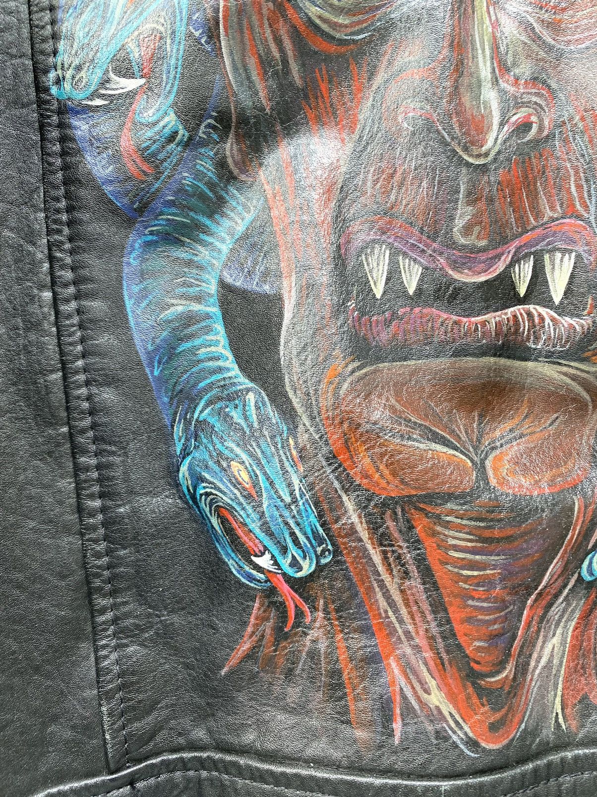 Other Rare! Vintage 70s Leather Jacket Art Face In Snakes Medusa Size US L / EU 52-54 / 3 - 18 Thumbnail