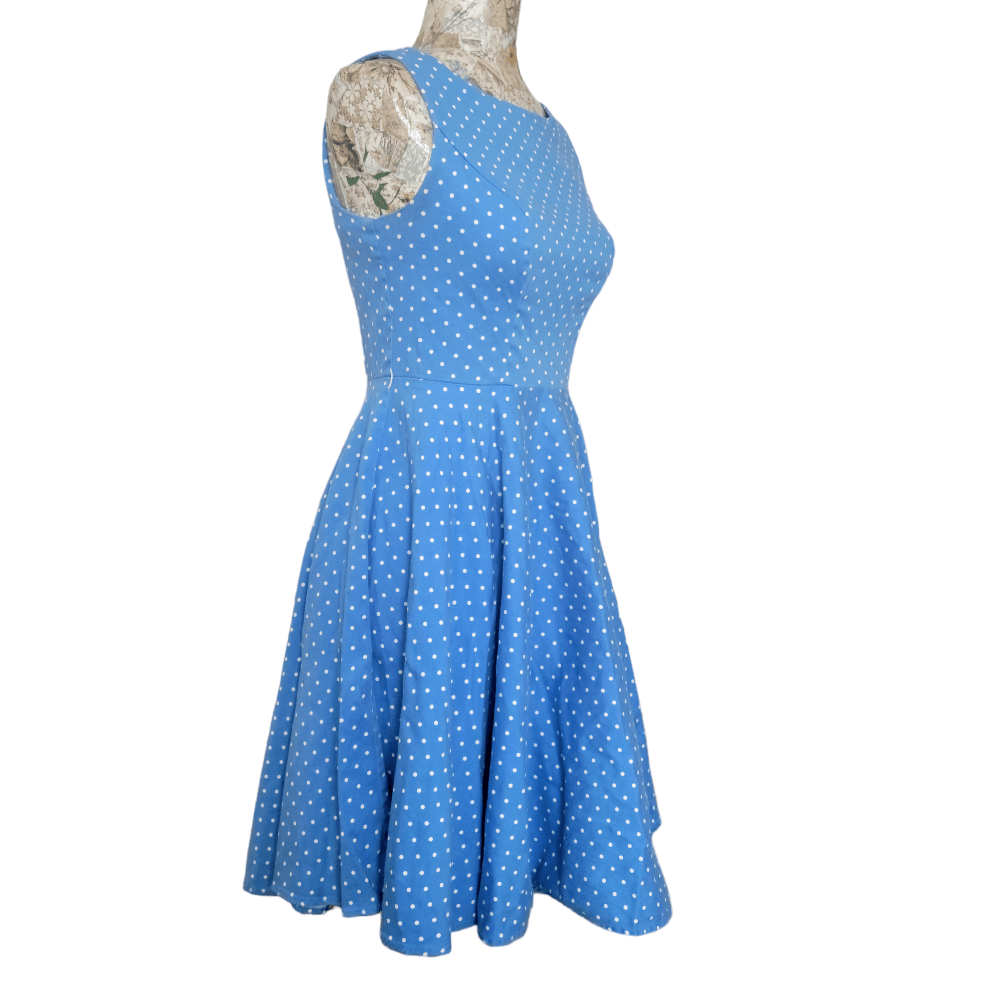 NBDN Nobrandedon Grace Karin Blue White Polka Dot Fitted Bodice Flare Dress Size S / US 4 / IT 40 - 3 Thumbnail