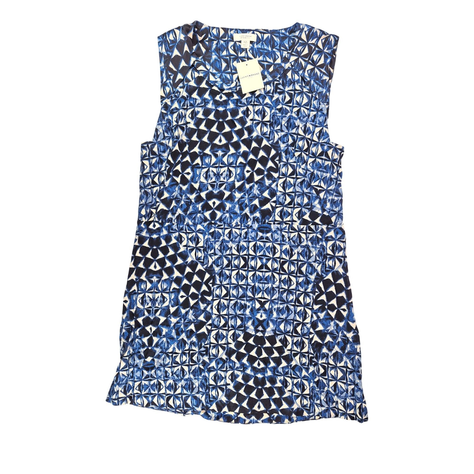 Lucky Brand Lucky Brand Blue White Sleeveless Geometric Shift Dress Size XS / US 0-2 / IT 36-38 - 2 Thumbnail