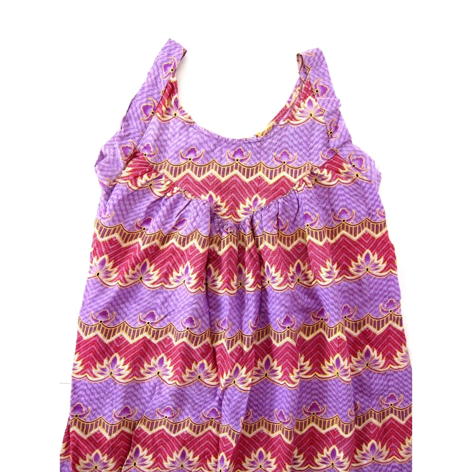 Vintage Vanee Thailand 100% Rayon Purple Yellow Red Floral Tunic Tank Sun Dress Small Size S / US 4 / IT 40 - 4 Thumbnail