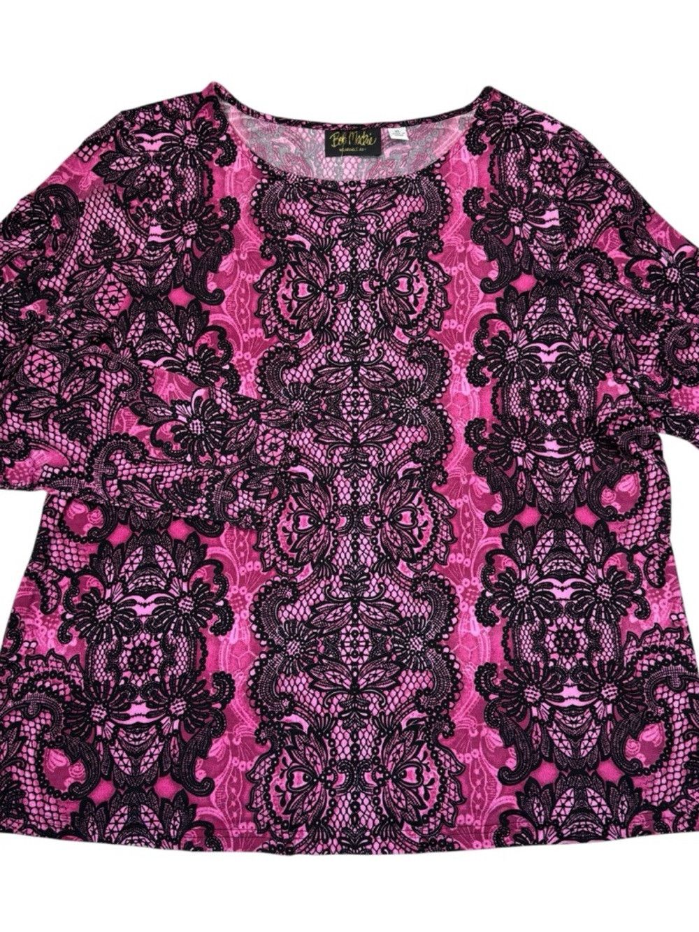 Bob Mackie NWT New Bob Mackie Placement Print Lace Pullover Top Blouse Size XL / US 12-14 / IT 48-50 - 2 Thumbnail