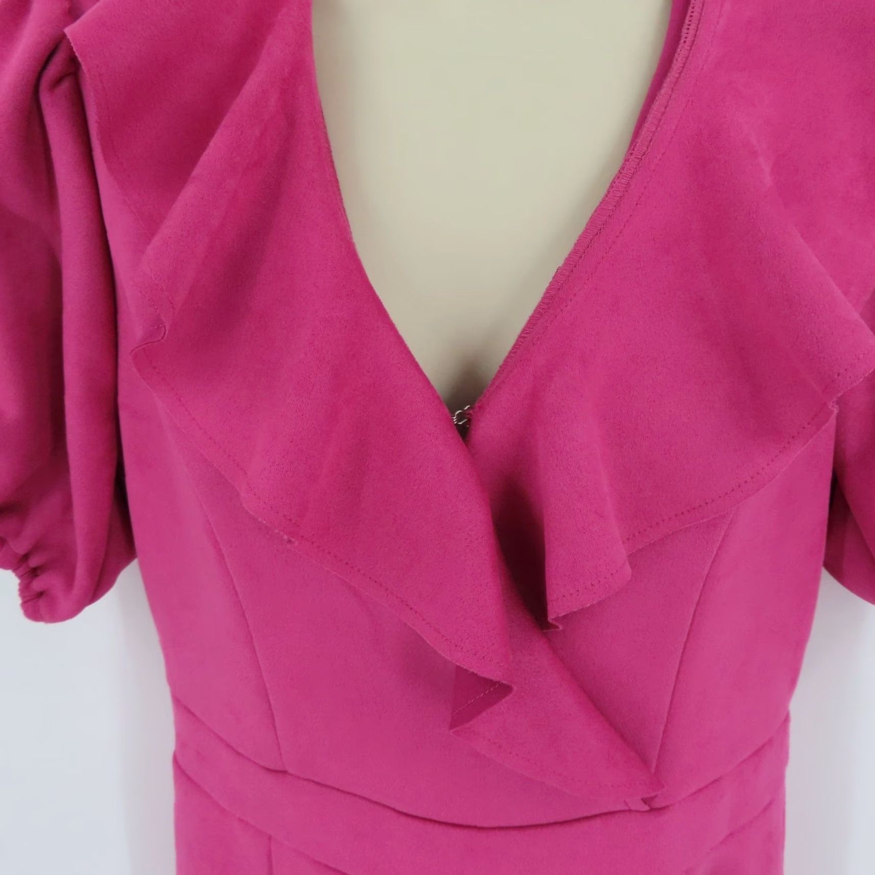 Vintage Fate Womens Large Pink Ruffle V-Neck Short Sleeve Dress Sundress Casual Party/Cocktail NEW No Tags Size 36" / US 14 / IT 50 - 4 Thumbnail