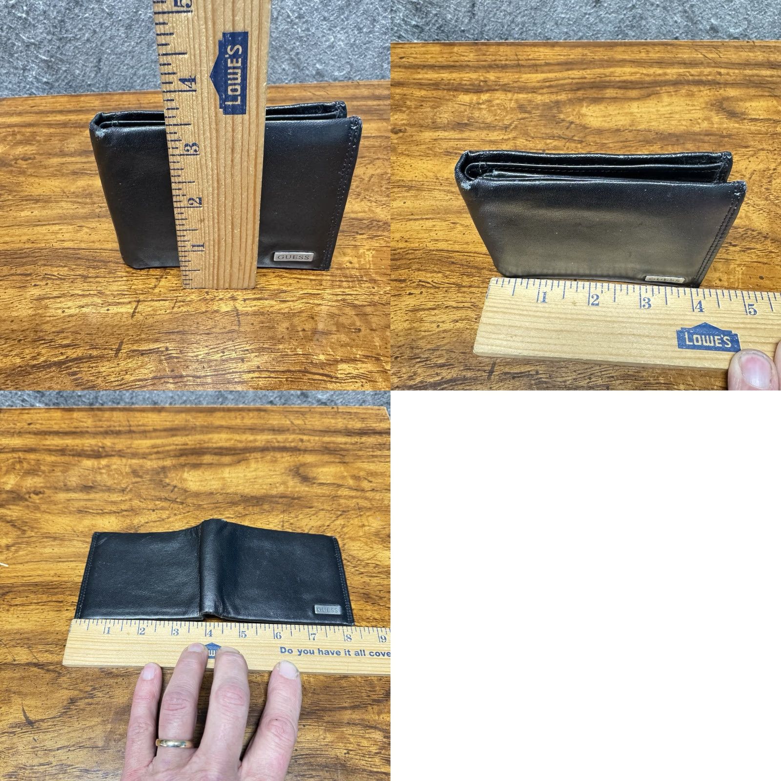 Guess VINTAGE GUESS Leather Bifold Wallet ID Window Card Slots Black Classic Slim Size ONE SIZE - 8 Thumbnail
