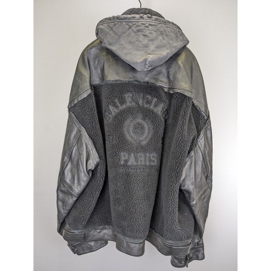 Balenciaga o1rshd1 Leather Sleeve Shearling Fleece Jacket in Black Size US XS / EU 42 / 0 - 14 Thumbnail