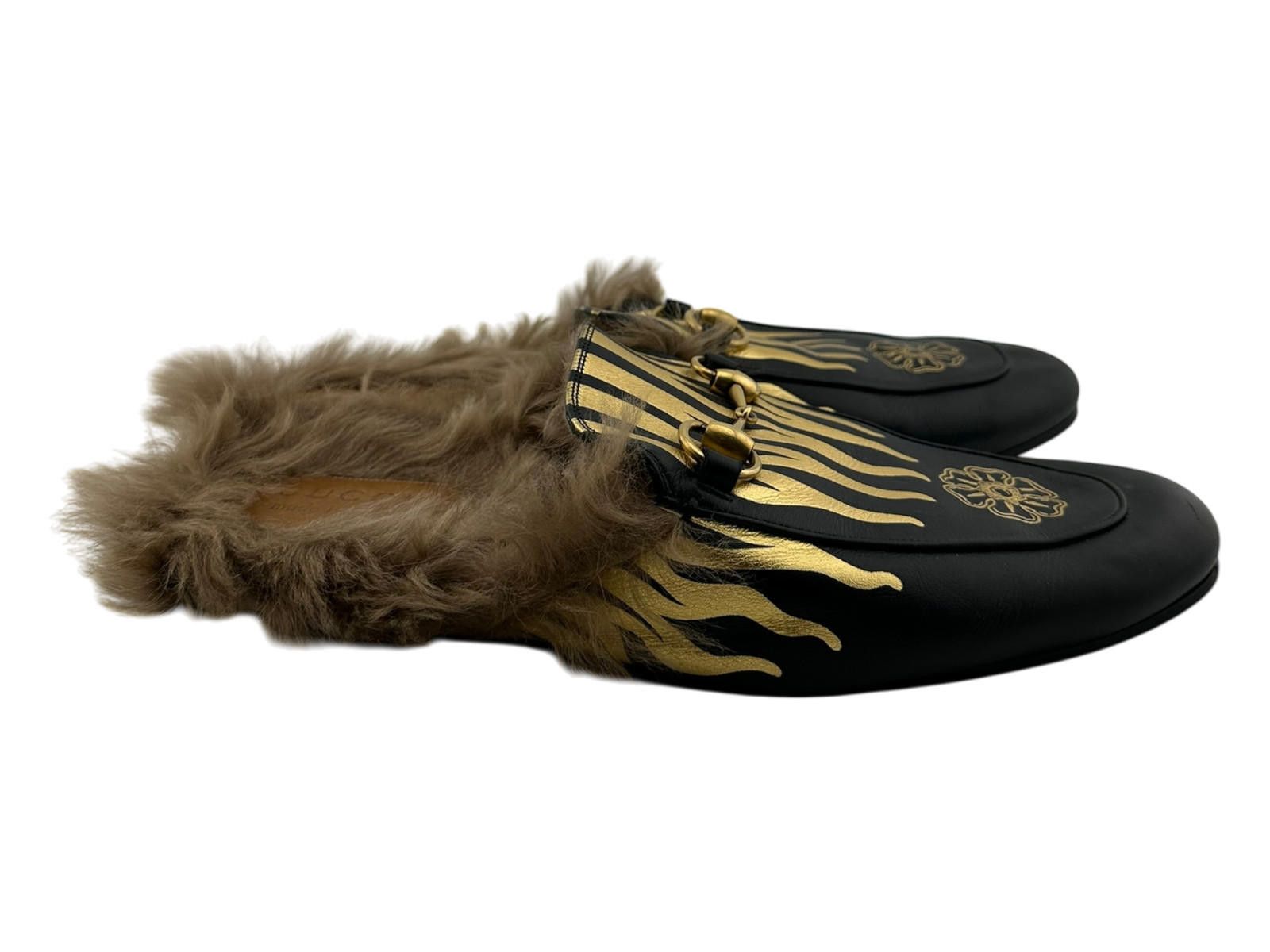 Gucci Gucci Princetown Black Gold Fur Slippers UK 10 Used Size US 10 / EU 43 - 3 Thumbnail