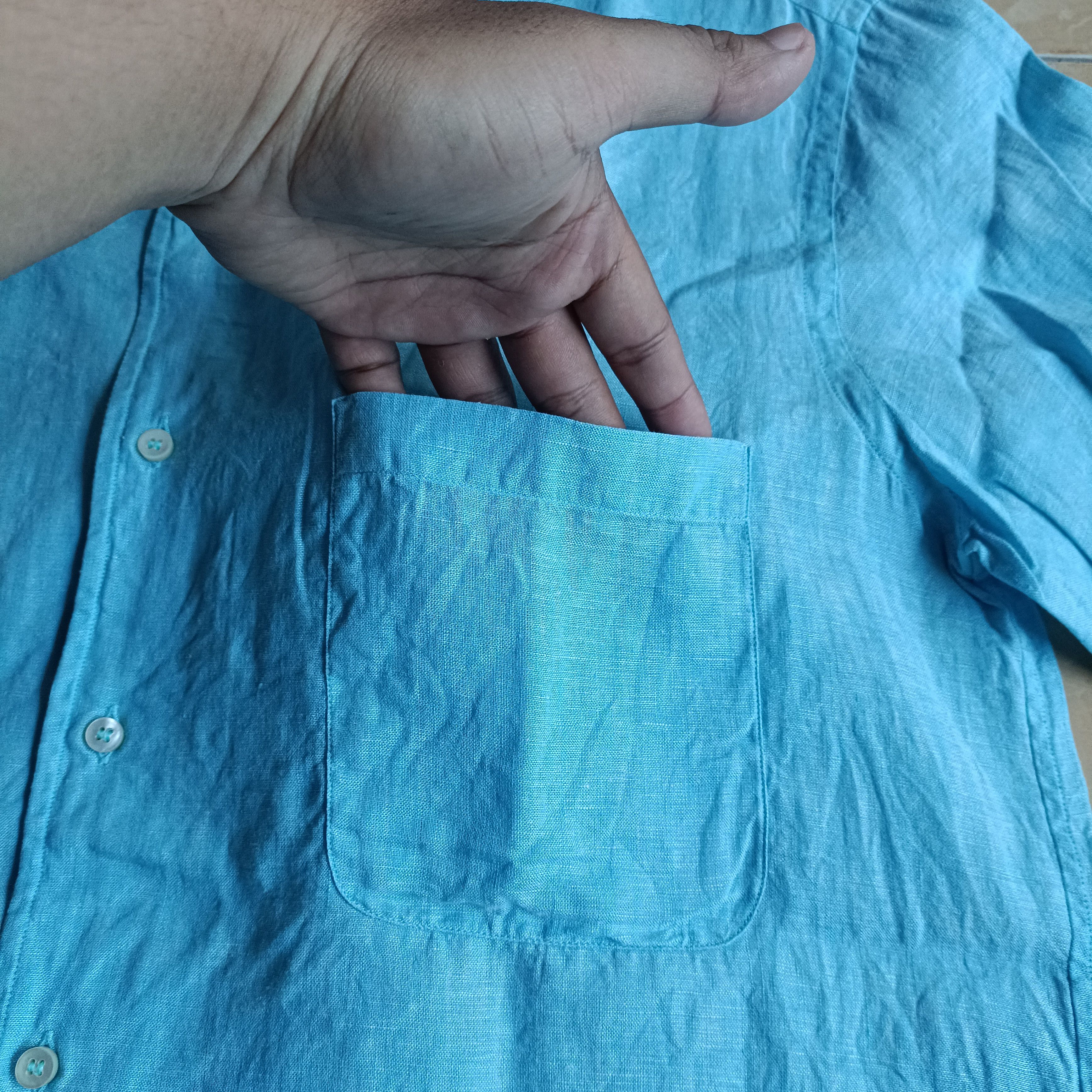 Loro Piana Loro Piana Lino Flax Ocean Blue Shirt Size US L / EU 52-54 / 3 - 3 Thumbnail