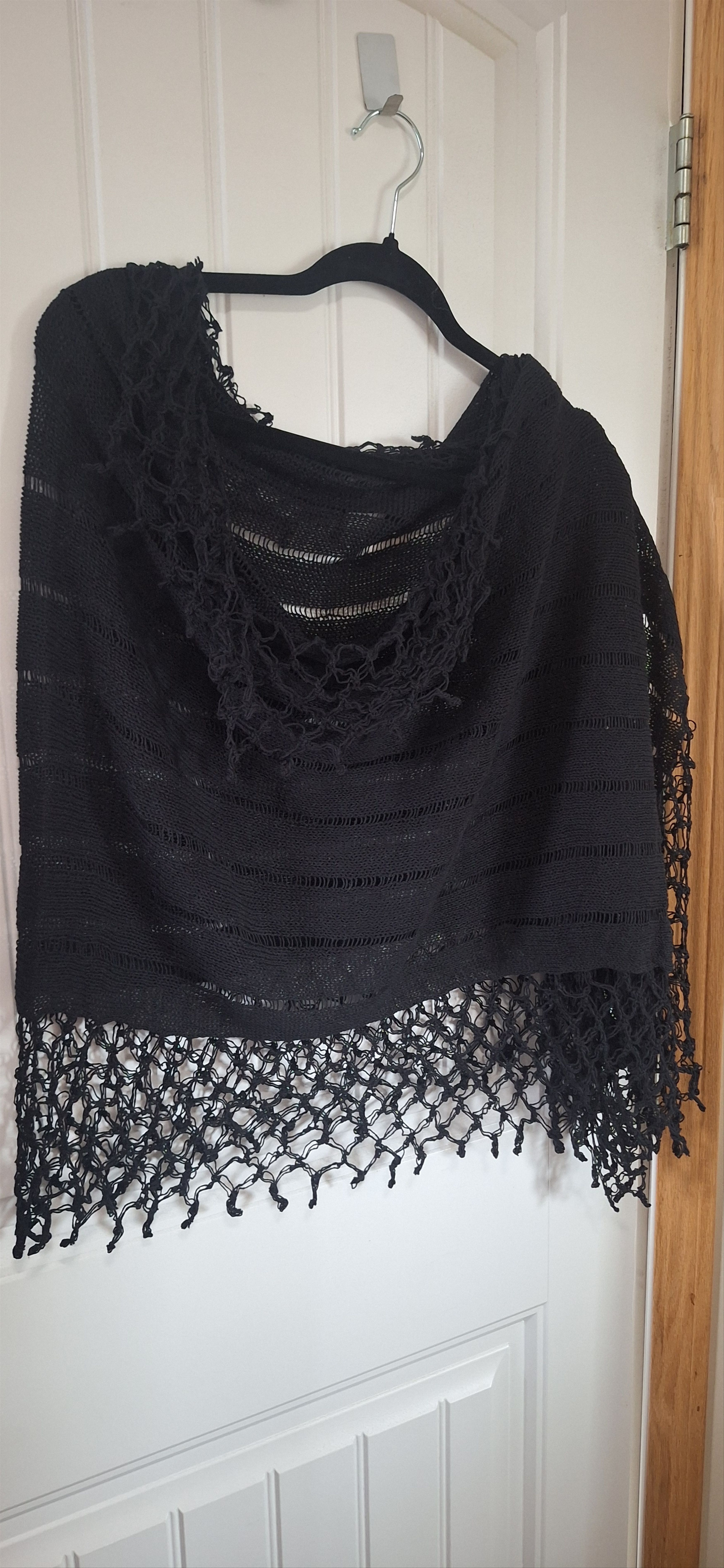 Other Handmade Black Shawl – Cotton Linen Wrap – Boho Gothic Size ONE SIZE - 4 Thumbnail