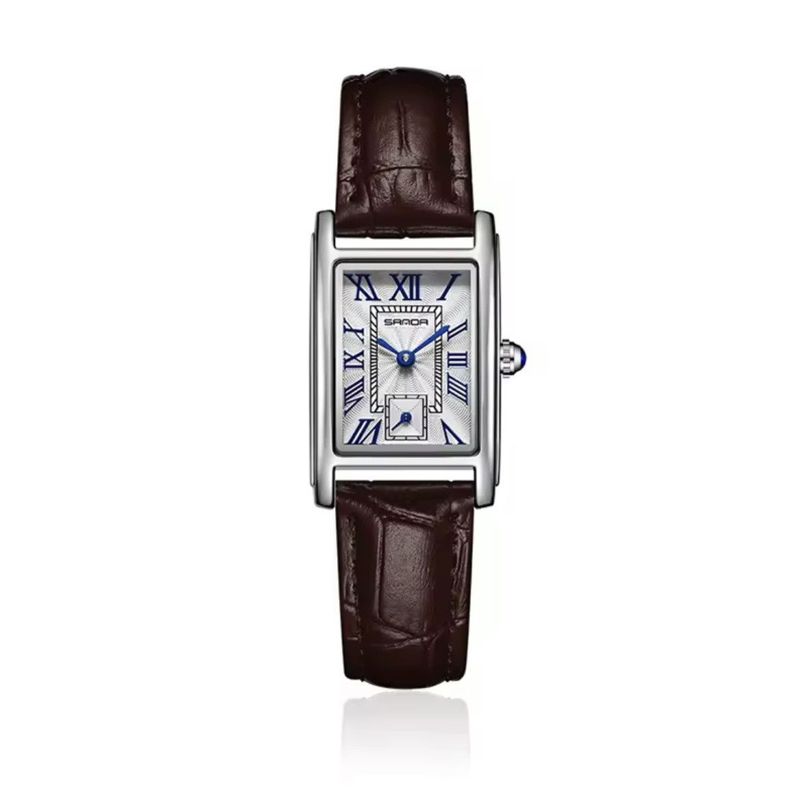 Jewelry Rectangular Watch Brown Leather Band Size ONE SIZE - 2 Thumbnail