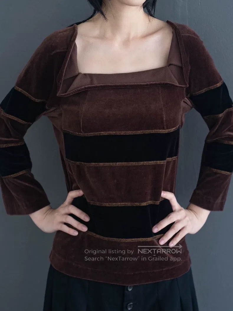 Comme des Garcons Comme Des Garcons Black and brown striped velvet top Size S / US 4 / IT 40 - 4 Thumbnail