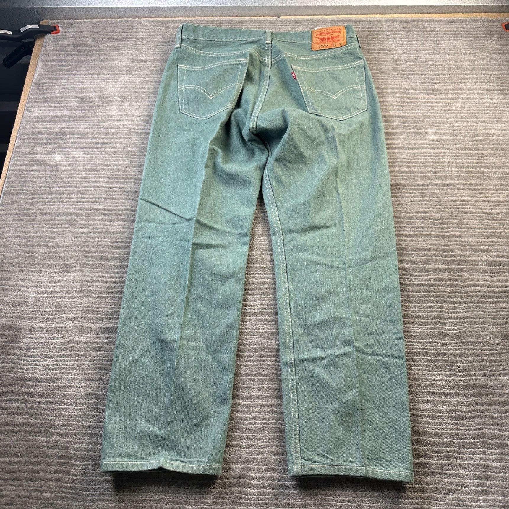 Levi's Levi's 501 Jeans Mens 34x28 Green Denim Pants Button Fly Straight 5-Pocket Regular Waist 34 Inseam 28 Mid Rise Vintage 90s Theme Mens Size US 34 / EU 50 - 2 Thumbnail